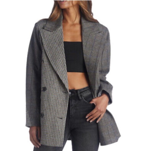 NWT 7 for all mankind woman double blazer, wool blended houndstooth blazer sz M - Picture 1 of 9